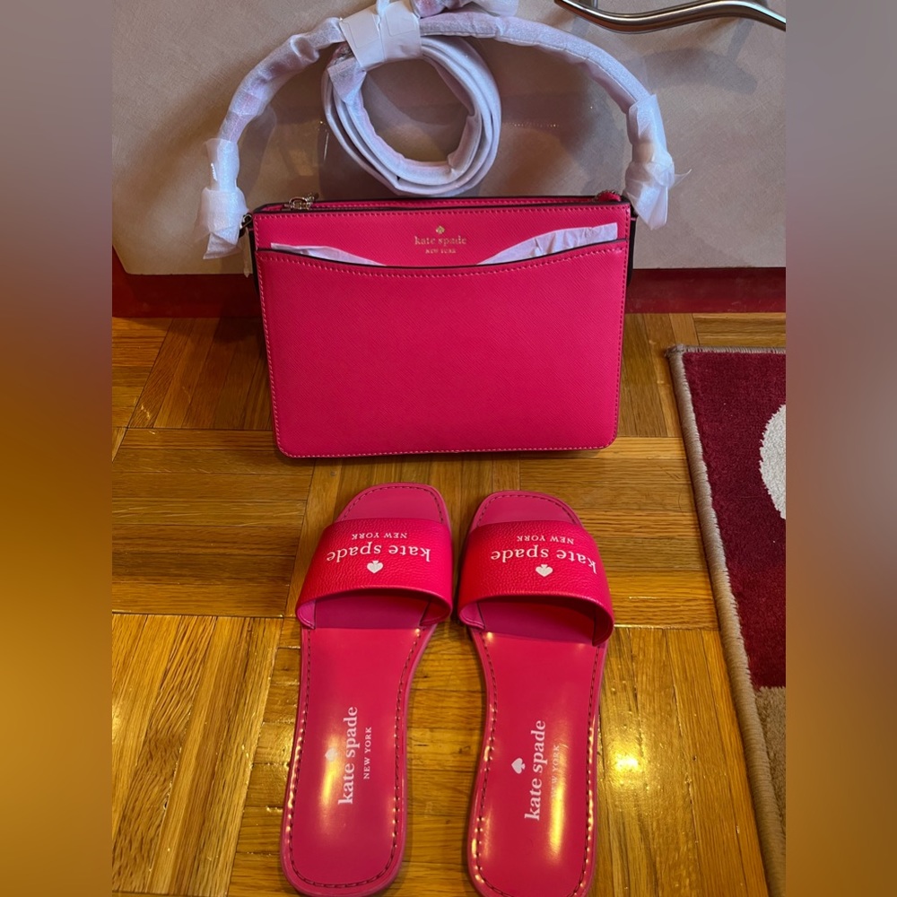 Kate Spade set of 2 - Pink Bag and Sandal Slides Size 7 - NWT